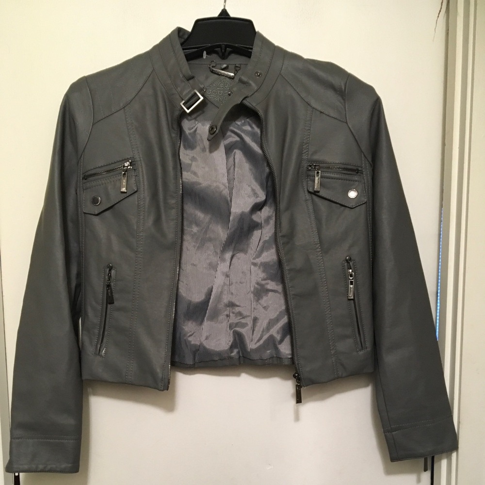Jou Jou Women's Gray faux Leather Jacket